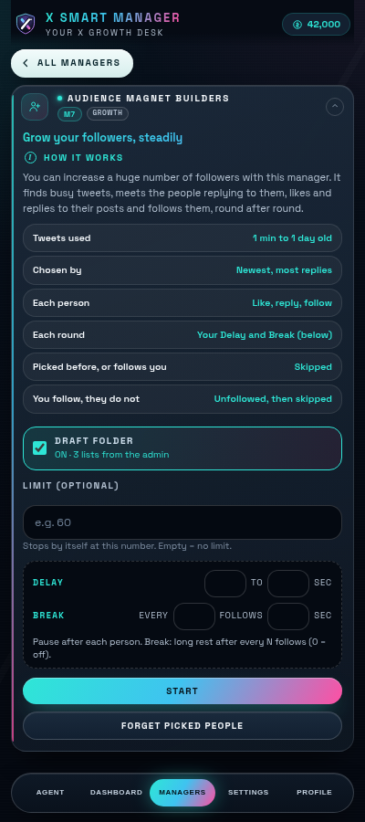 Audience Magnet Builders settings in X SMART MANAGER